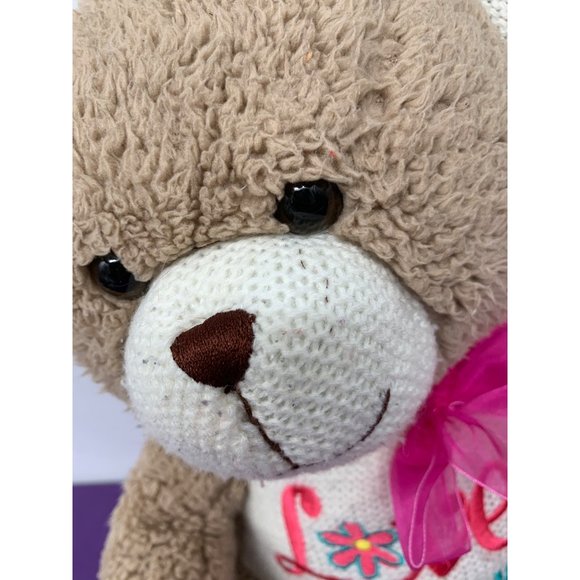 Dandy Brown Bear Love Mom Embroidered Knit Accent Pink Bow 2015 - Picture 3 of 12